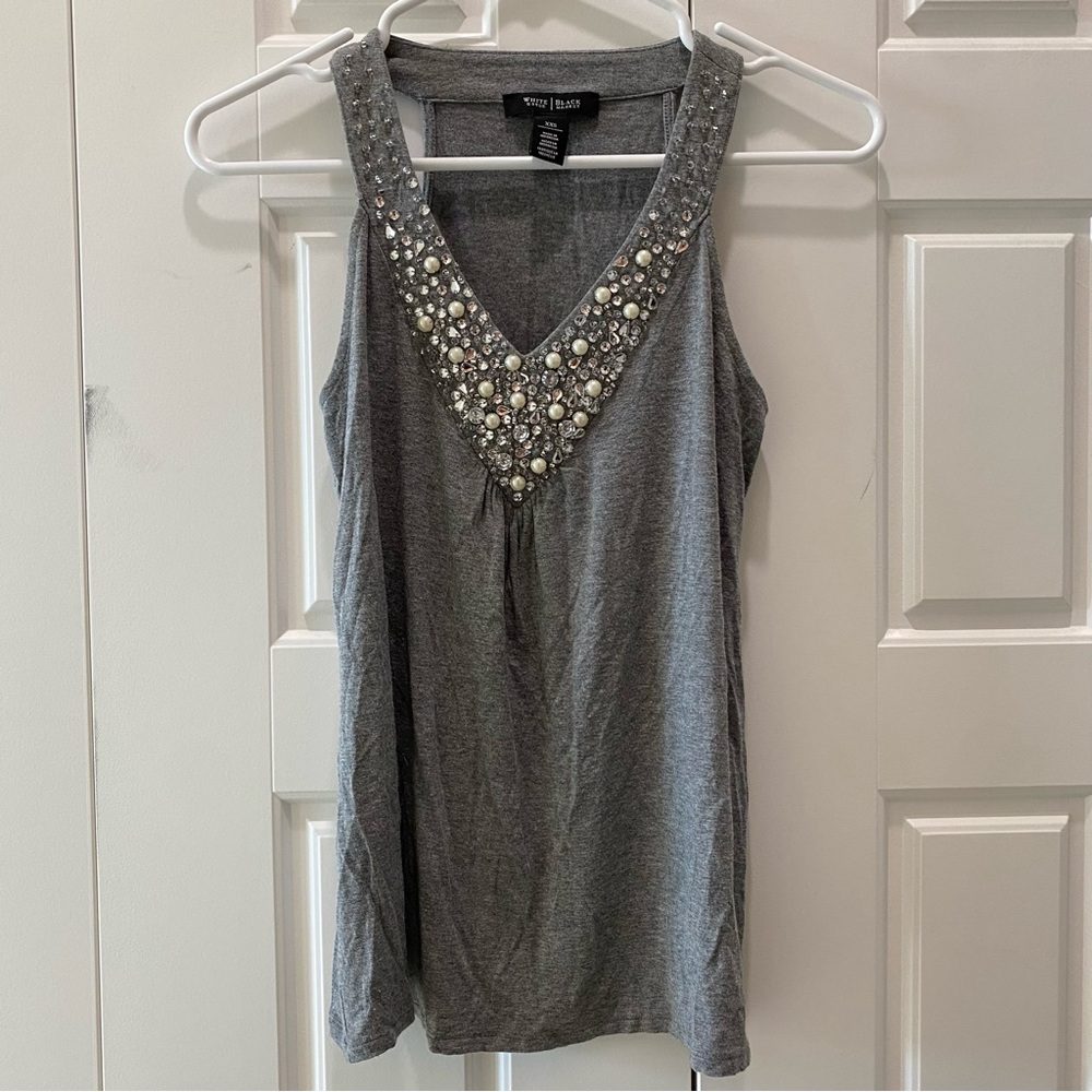 White House Black Market Charcoal Embellished Tank Top